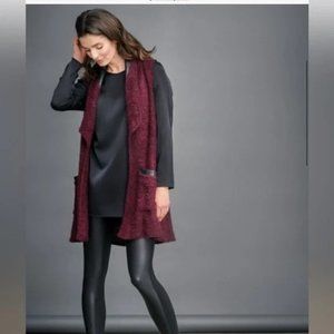 Sympli Red Hands Down Boucle Cardigan Sweater Vest Size 10 Faux Leather Trim